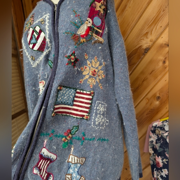 Vintage Victoria Jones Holiday Zip Up Sweater - Picture 2 of 8